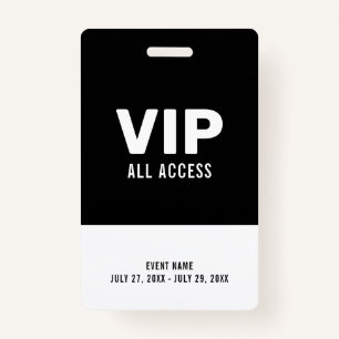 Badge ID d'événement VIP All Access Pass Black & White