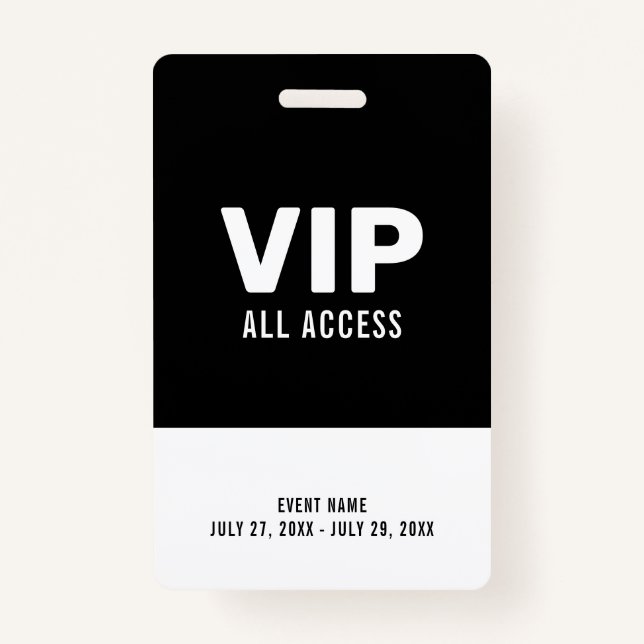 Badge ID d'événement VIP All Access Pass Black & White (Devant)