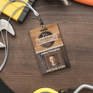 Badge ID du logo de l'entrepreneur en tonus de bois rust