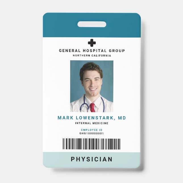 Badge ID du personnel médical + code-barres vertical (Avant)