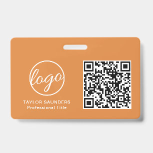 Badge ID employé avec code QR Simple Orange