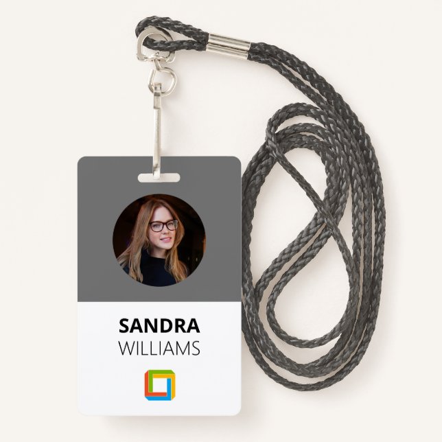 Badge ID employé personnalisé gris entreprise (Devant avec lanière)