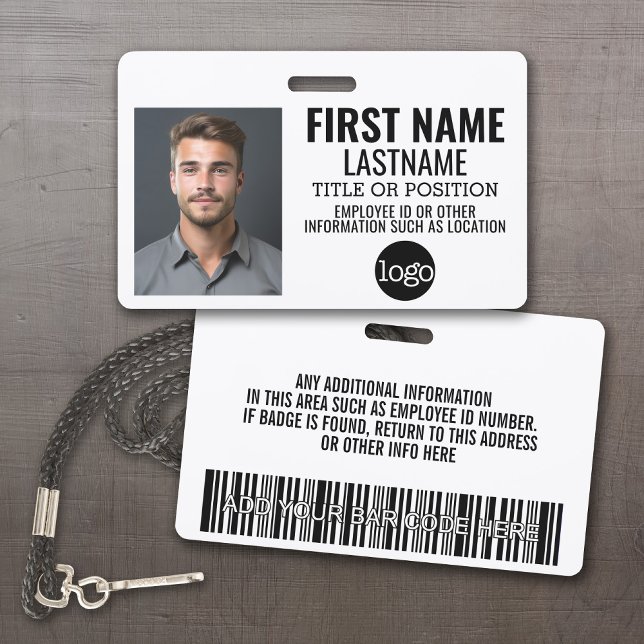 Badge ID employé personnalisé - Photo, code-barres, logo (Custom Employee ID Badges - thick plastic with full color print)