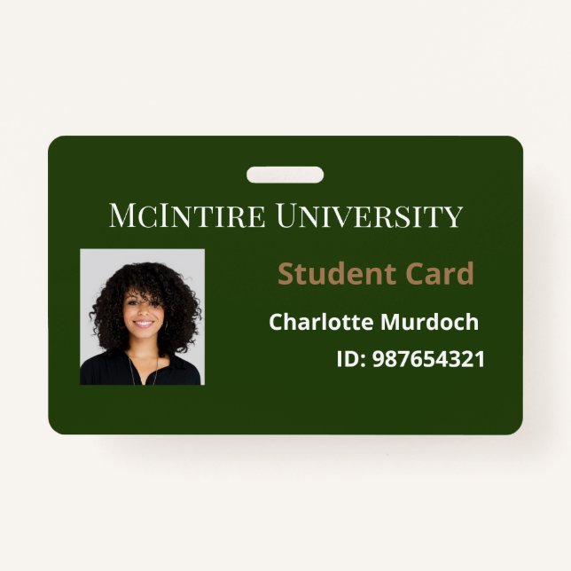 Badge ID étudiant de l'université McIntire (Devant)