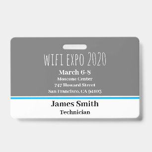 Badge ID Expo Horizontal Gris, Blanc & Bleu