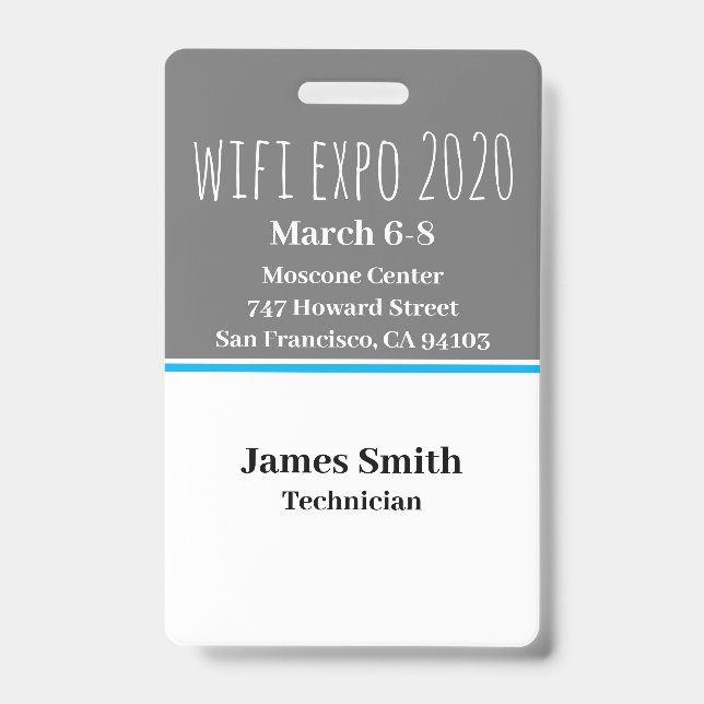 Badge ID Expo Vertical Gris, Blanc & Bleu (Avant)