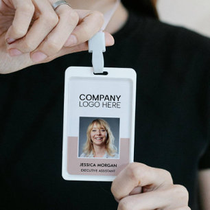 BADGE ID LOGO D'ENTREPRISE PHOTO D'EMPLOYÉ ROSE ÉMOUVANT
