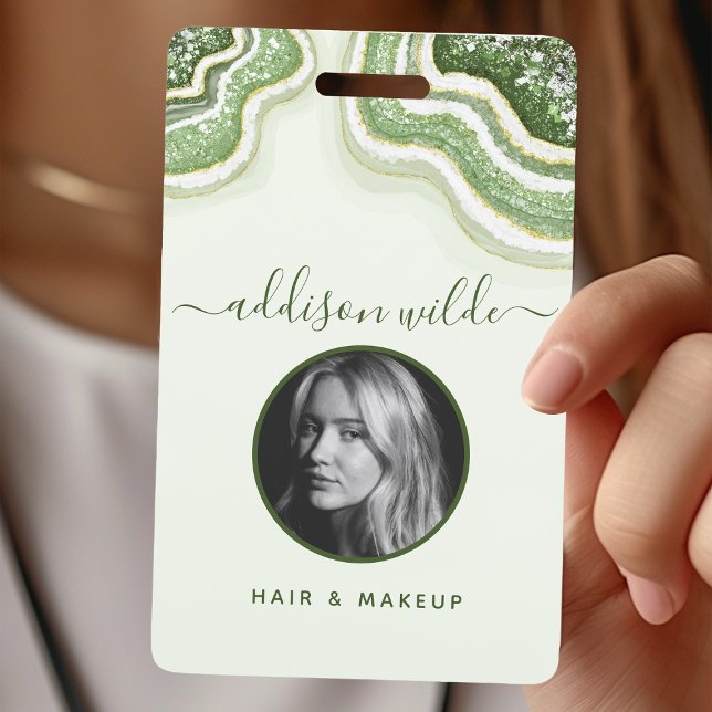 Badge ID Luxe Agate Pailleté Vert Émeraude Géode (Créateur téléchargé)