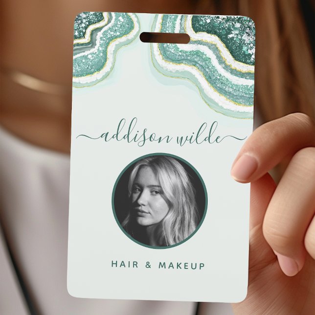 Badge ID Luxe Geode Agate Pailleté Or Teal (Créateur téléchargé)