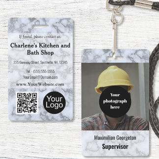 Badge ID marbre gris argent Faux