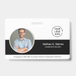 Badge ID noir | ID photo de l'employé Sécurité de la soc<br><div class="desc">Créez des badges et des étiquettes de nom personnalisés qui facilitent l'identification des employés par les clients et les clients. Photo et nom de l'employé, ainsi qu'un champ modèle pour le numéro d'identification de l'employé, le rôle ou le titre, l'emplacement ou d'autres données clés. Ajoutez votre logo en haut. Ajoutez...</div>