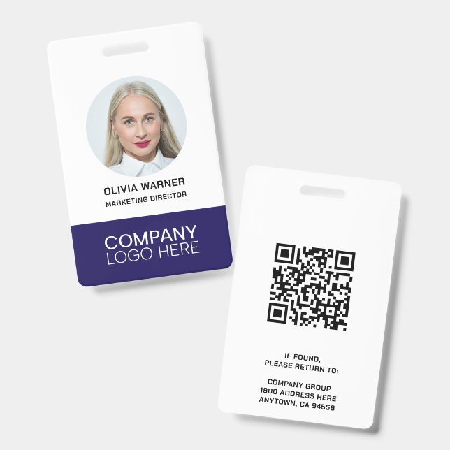 Badge ID personnalisé Photo de l'employé QR CODE LOGO BL (Avant & arrière)