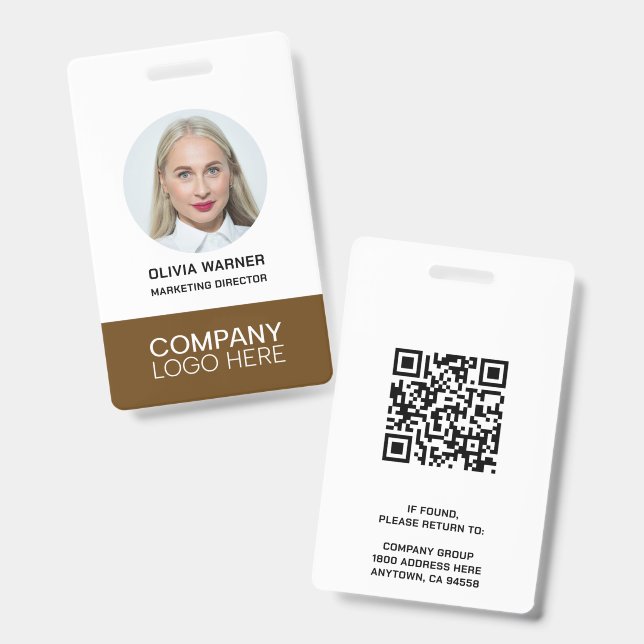 Badge ID personnalisé Photo de l'employé QR CODE LOGO MA (Avant & arrière)