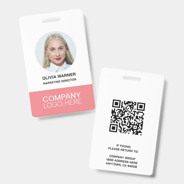 Badge ID personnalisé Photo de l'employé QR CODE LOGO RO (Avant & arrière)