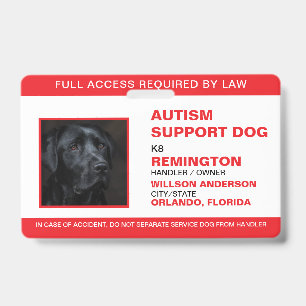 Badge ID photo de chien de service blanc rouge personnal