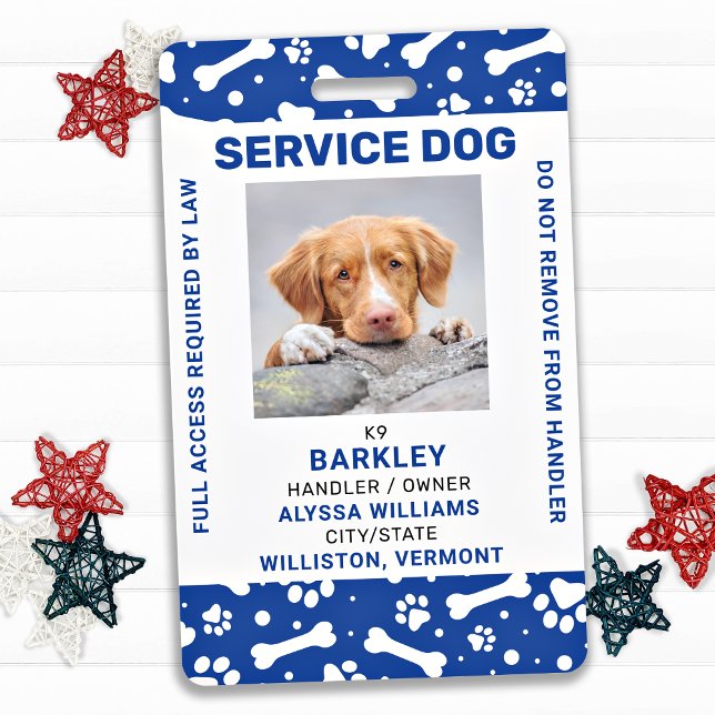 Badge ID photo de chien de service Empreintes de pattes  (Créateur téléchargé)