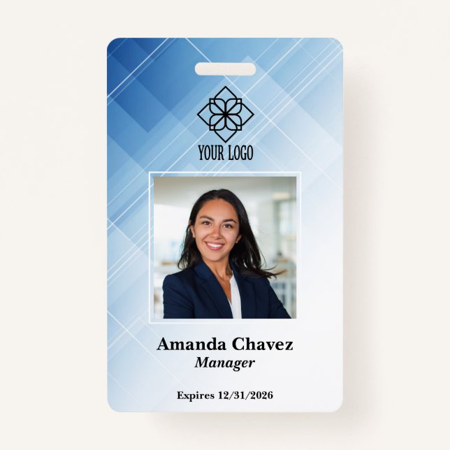 Badge ID photo de l'employé bleu moderne (Devant)
