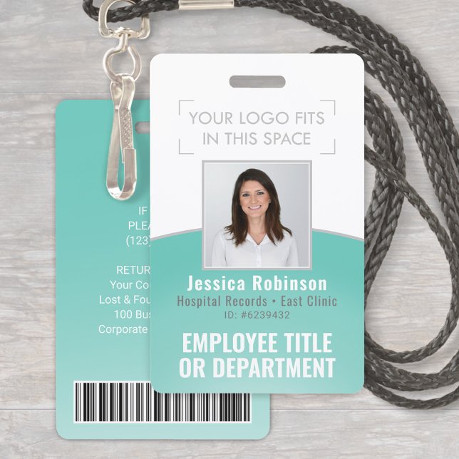 Badge ID photo de l'employé Code-barres Logo Courbe bleu (Créateur téléchargé)