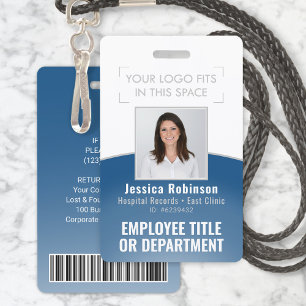 Badge ID photo de l'employé Code-barres Logo Courbe bleu
