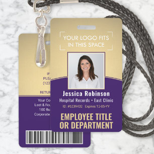 Badge ID photo de l'employé Code-barres Logo Courbe d'or