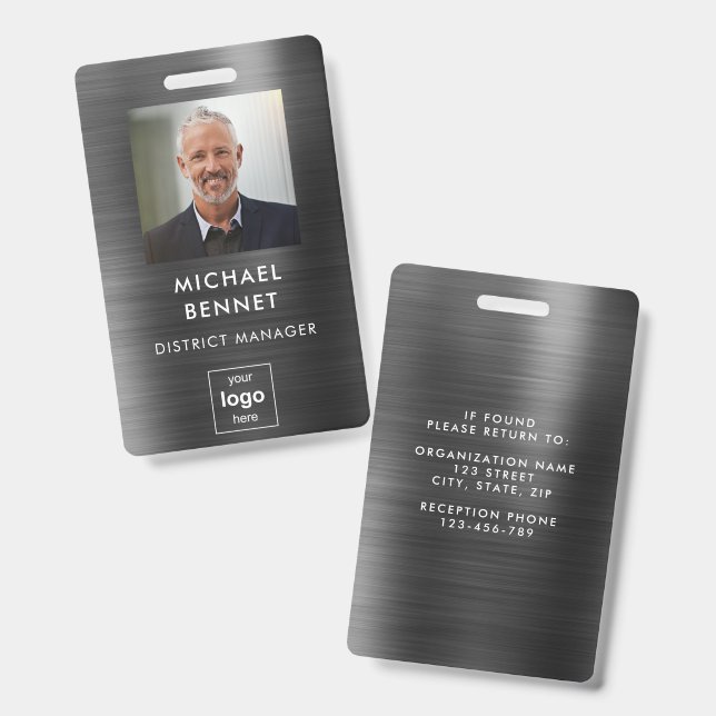 Badge ID photo de l'employé de Black Metal moderne (Recto et verso)