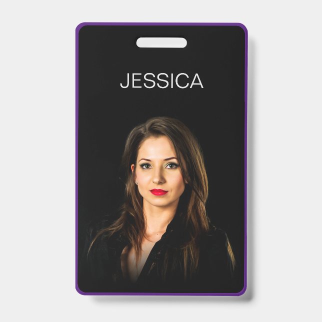 Badge ID photo de l'employé de l'entreprise noir pourpre (Avant)
