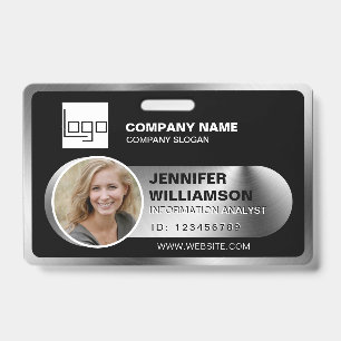 Badge ID photo de l'employé de QR minimaliste noir
