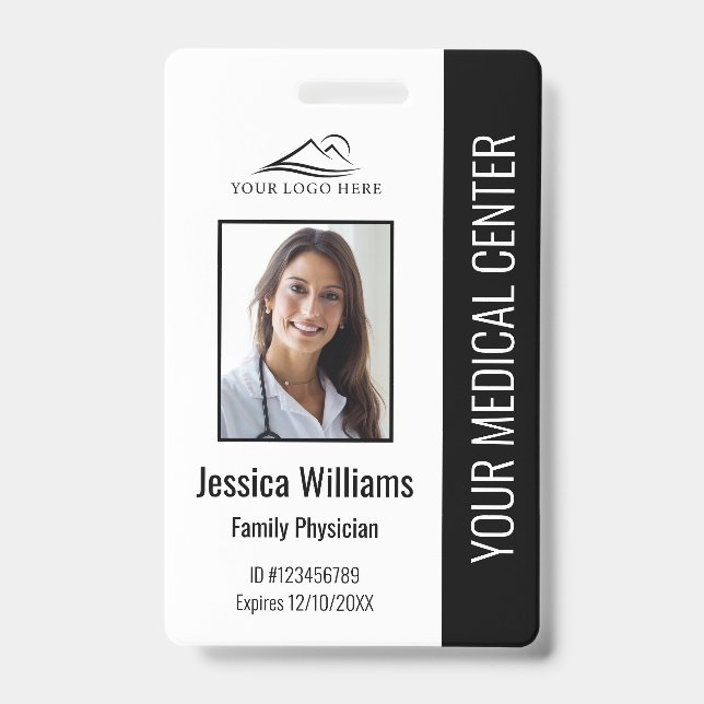 Badge ID photo de l'employé Médicale de l'hôpital noir (Face)
