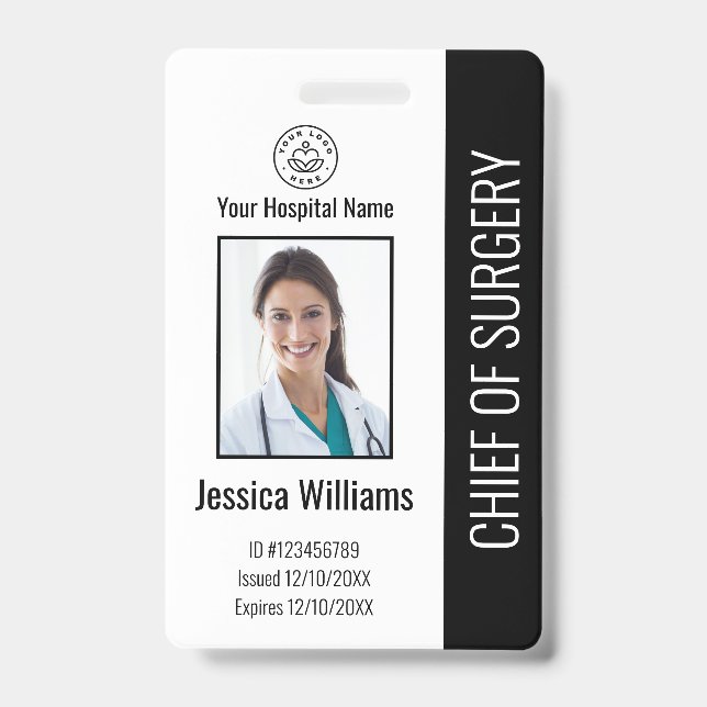Badge ID photo de l'employé Médicale personnalisé noir (Avant)