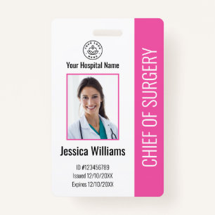 Badge ID photo de l'employé Médicale personnalisé rose