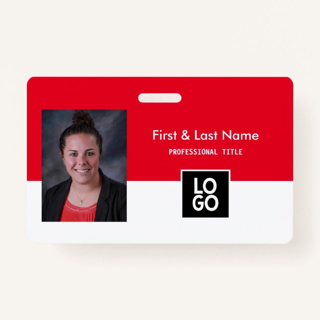 Badge ID photo de l'employé personnalisé Rouge ID simple (Devant)
