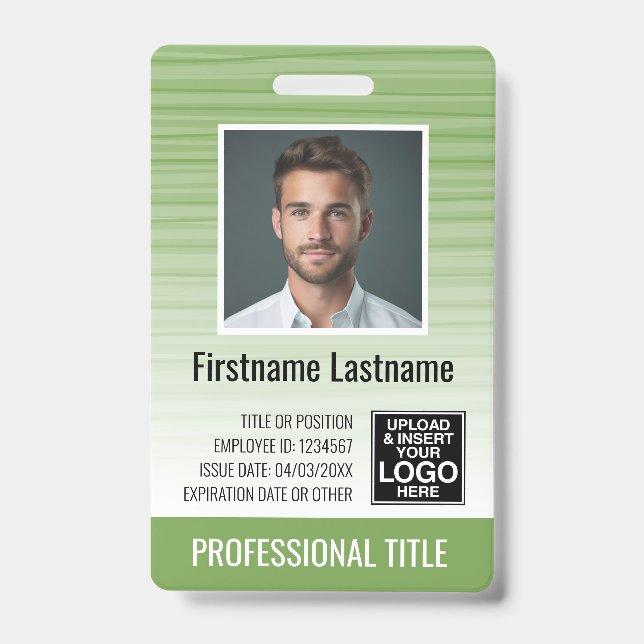 Badge ID photo de l'employé - rayures modernes, logo, co (Avant)