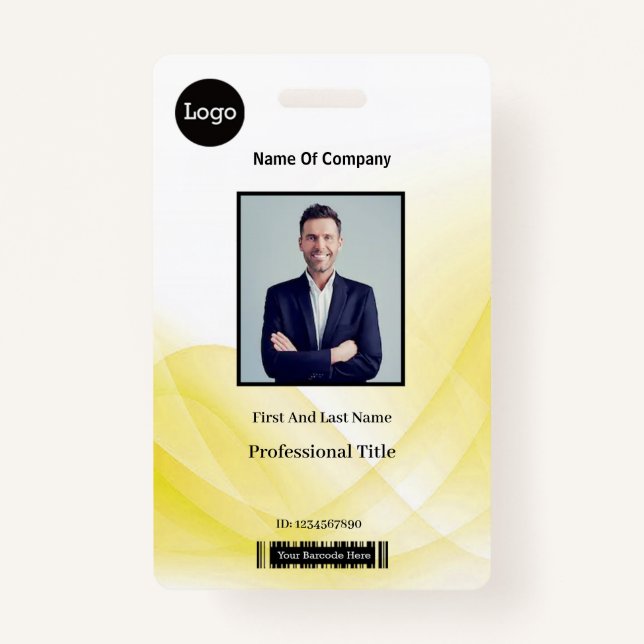 Badge ID photo de l'entreprise d'onde Abstraite jaune (Devant)
