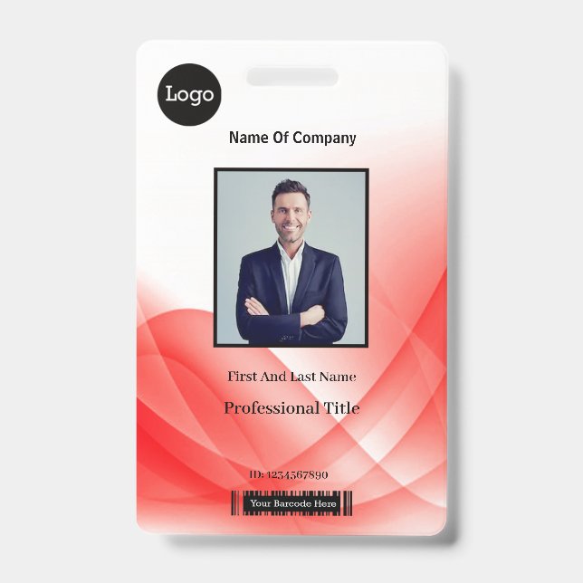Badge ID photo de l'entreprise Red Abstrait Wave (Avant)