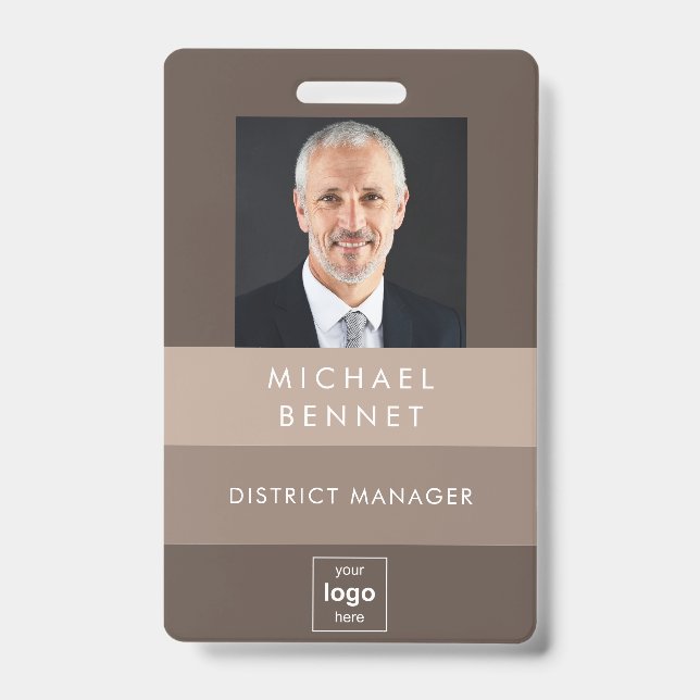 Badge ID photo d'entreprise Brown moderne (Face)