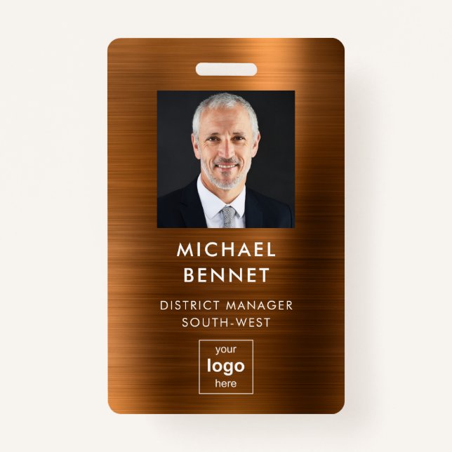 Badge ID photo d'entreprise moderne Brown Faux Metallic (Devant)