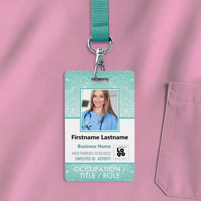 Badge ID photo du personnel Code à barres Logo Aqua Blue (Créateur téléchargé)