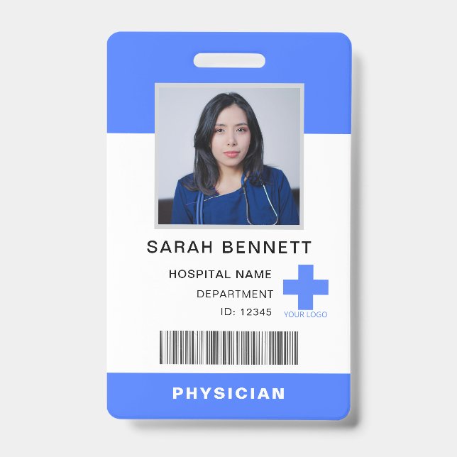 Badge ID photo du personnel Médicale | Logo de l'employé (Avant)