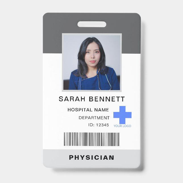Badge ID photo du personnel Médicale | Logo de l'employé (Avant)