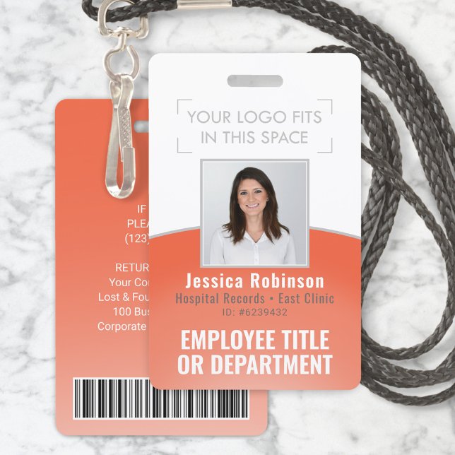 Badge ID photo employé Code à barres Votre logo Courbe o (Créateur téléchargé)