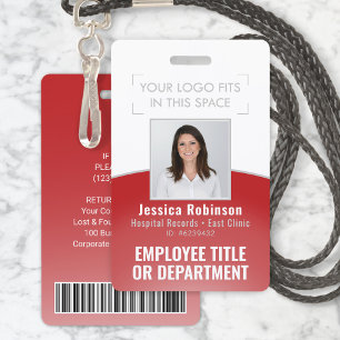 Badge ID photo employé Code-barre Votre logo Courbe roug