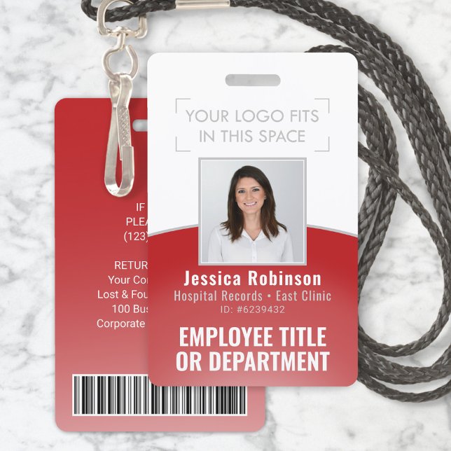 Badge ID photo employé Code-barre Votre logo Courbe roug (Créateur téléchargé)