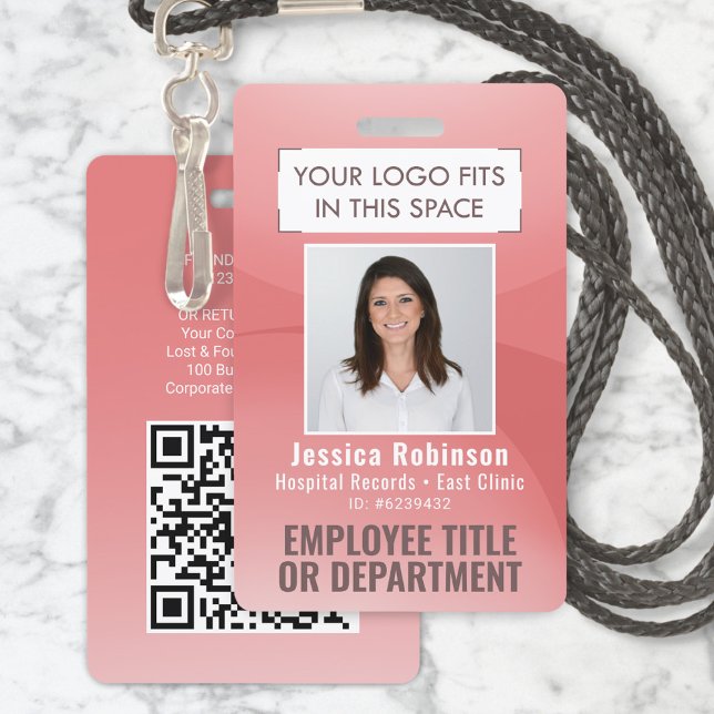 Badge ID photo employé Code QR Votre logo Arc rose (Créateur téléchargé)