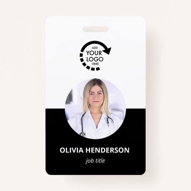 Badge ID photo employé du logo personnalisé | Noir moder (Devant)