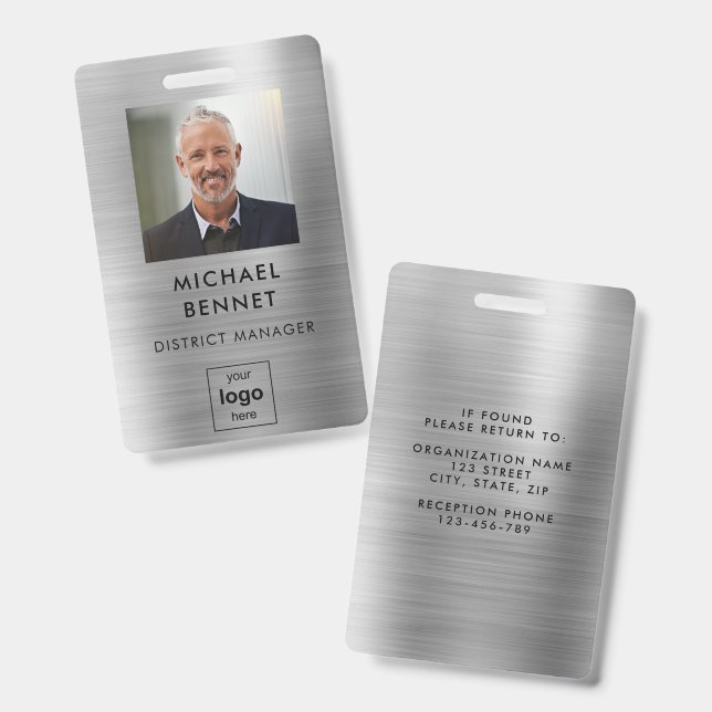 Badge ID photo employé Silver moderne (Avant & arrière)