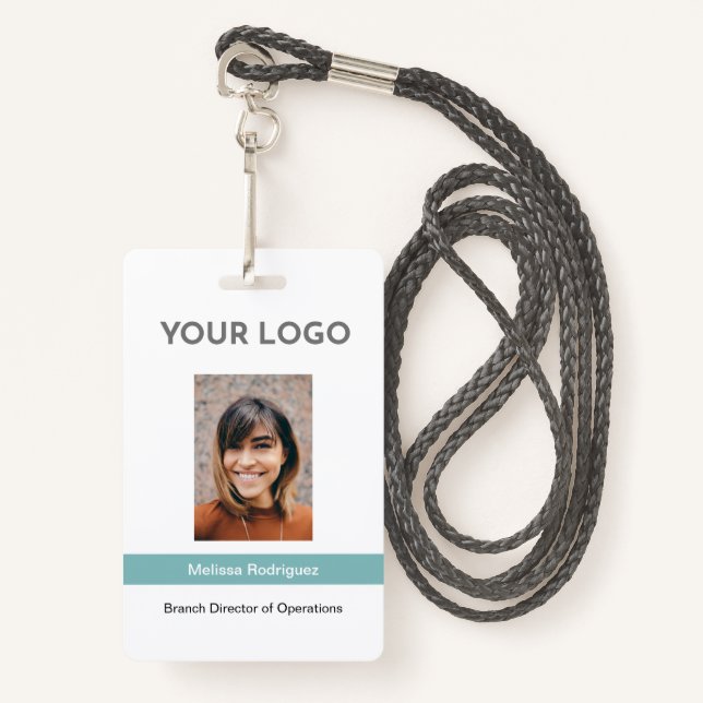 Badge ID photo employé Turquoise de l'entreprise (Devant avec lanière)