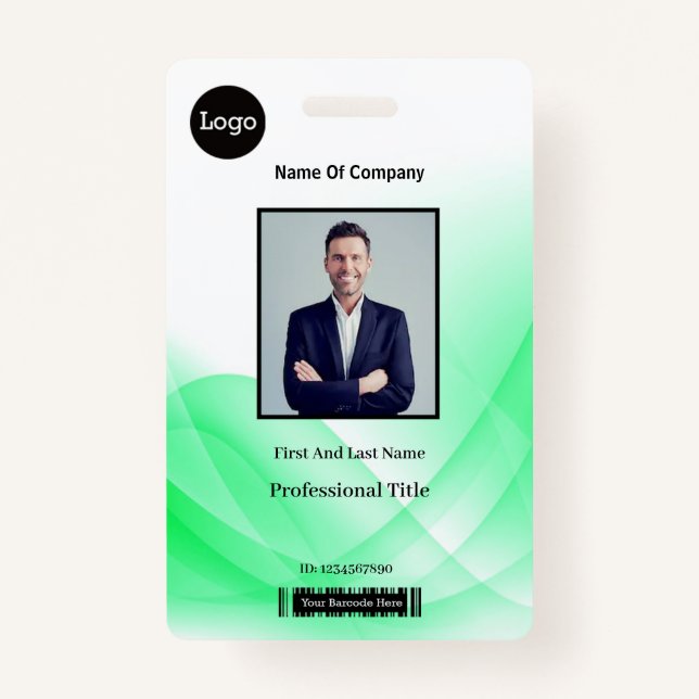 Badge ID photo Green Abstrait Wave Business (Devant)