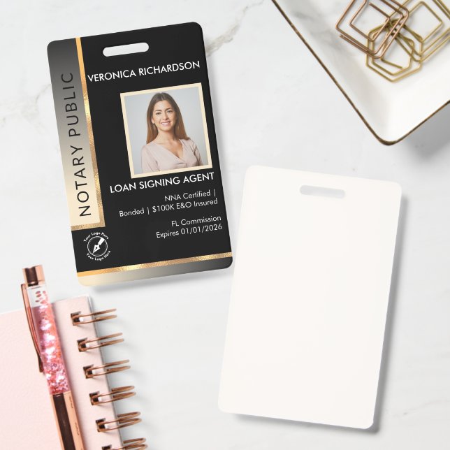Badge ID photo noir et or professionnel (Bureau)