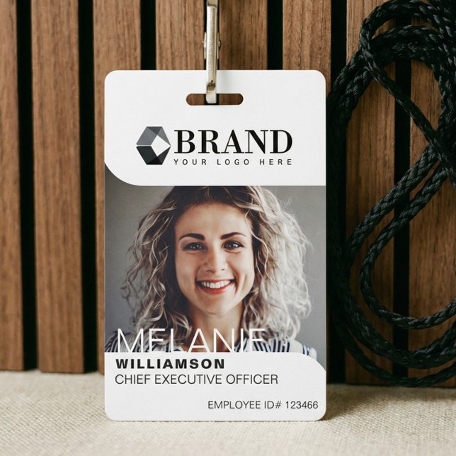 Badge ID photo professionnel moderne et branché (Modern Professional Employee Photo ID Badge Logo)