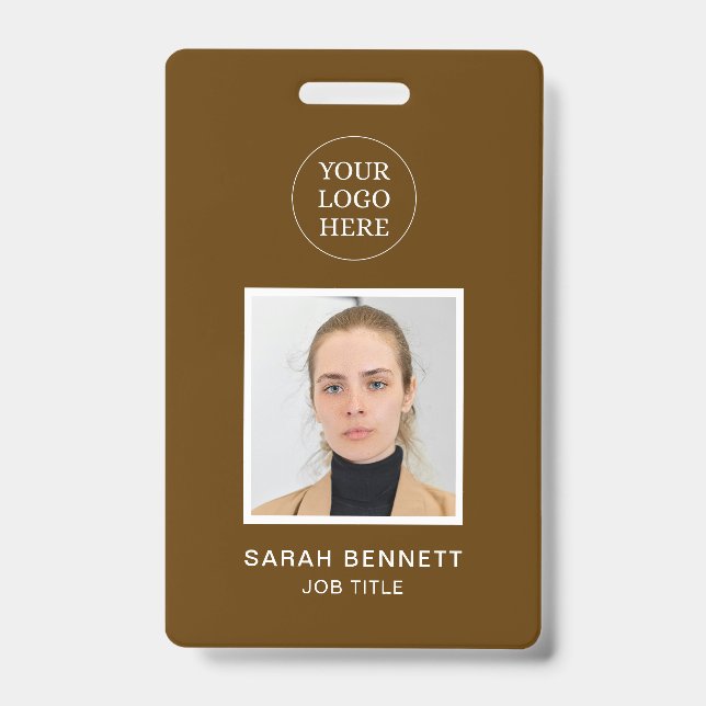 Badge ID photo simple Brown pour employé professionnel (Face)